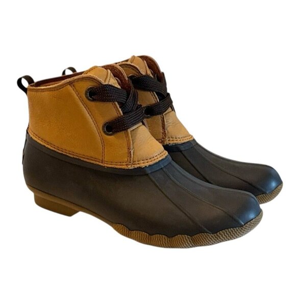 Sperry Top Sider Women's Tan Brown Saltwater Duck Rain Boot Leather Rubber Sz 8 - Picture 2 of 9